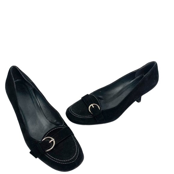 STUART WEITZMAN Black Suede Buckle Vamp Kitten Heels - Picture 9 of 11